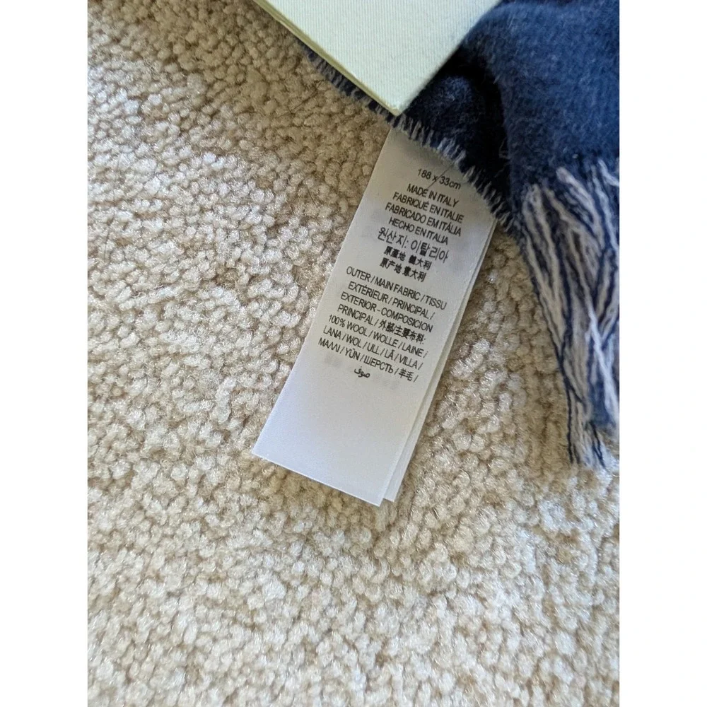 Burberry Blue and White Spellout Football Scarf 100% Wool NWT 80337151